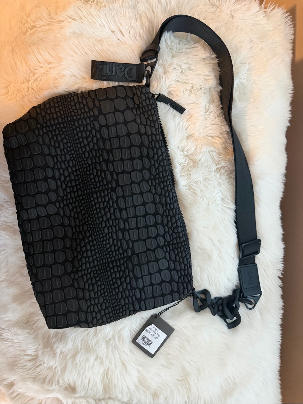 Daniella Lehavi Black Croc-Embossed Crossbody Bag